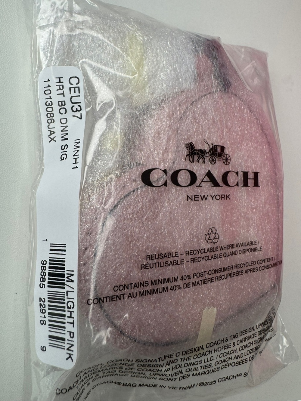 Coach Pink Signature Denim Heart Charm Bag Charm Coin Pouch NWT - Picture 2 of 4
